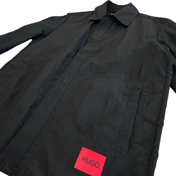 HUGO BOSS | Black Lightweight Nylon Shirt Jacket | Crinkle Texture | Size Small - Picture 3 of 10